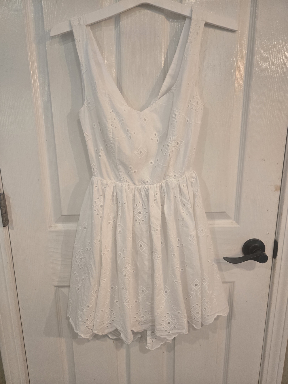White Eyelet Mini Dress with V-Neck